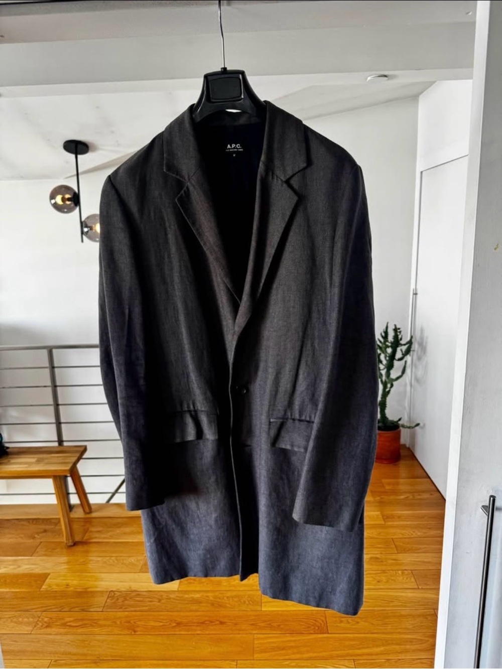 A.P.C. Men's Charcoal Single-Breasted Trench Coat